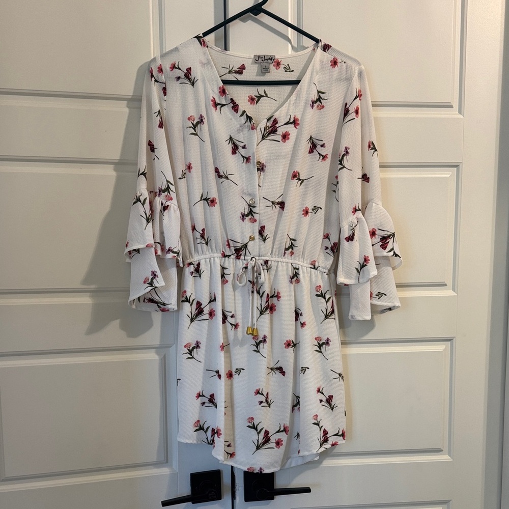 J for Justify White Dress with Red Floral Accents